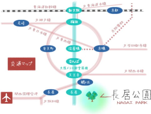 ヤンマースタジアム長居へのアクセス　路線図