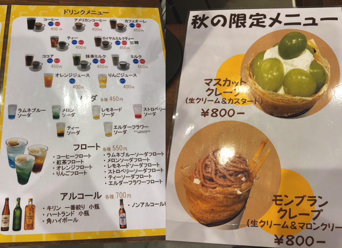 スイーツカフェくるくるのメニュー