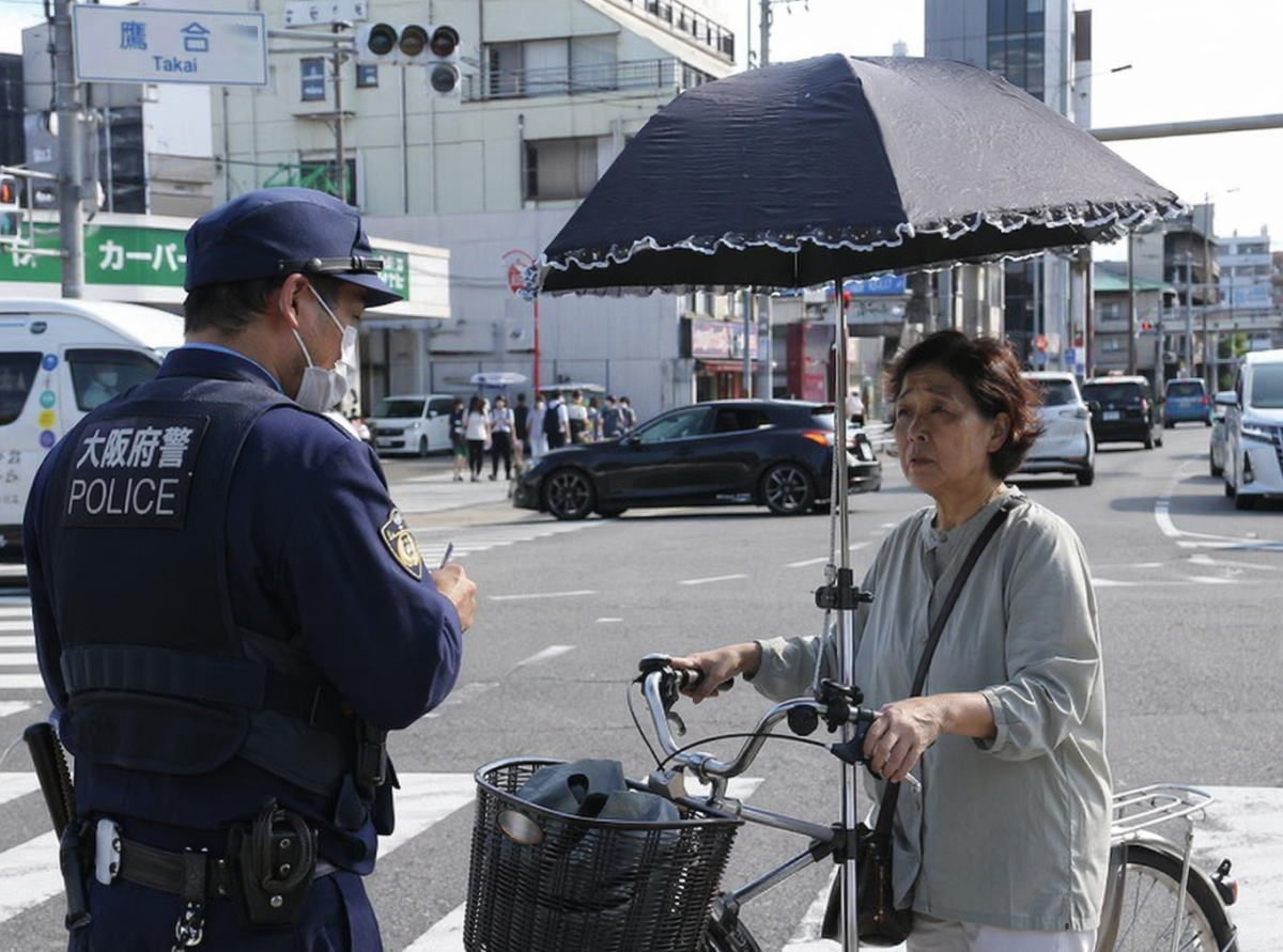 【大阪東住吉区】自転車に傘スタンドで「日傘」このサイズは合法？注意受けてたおばちゃんがおった