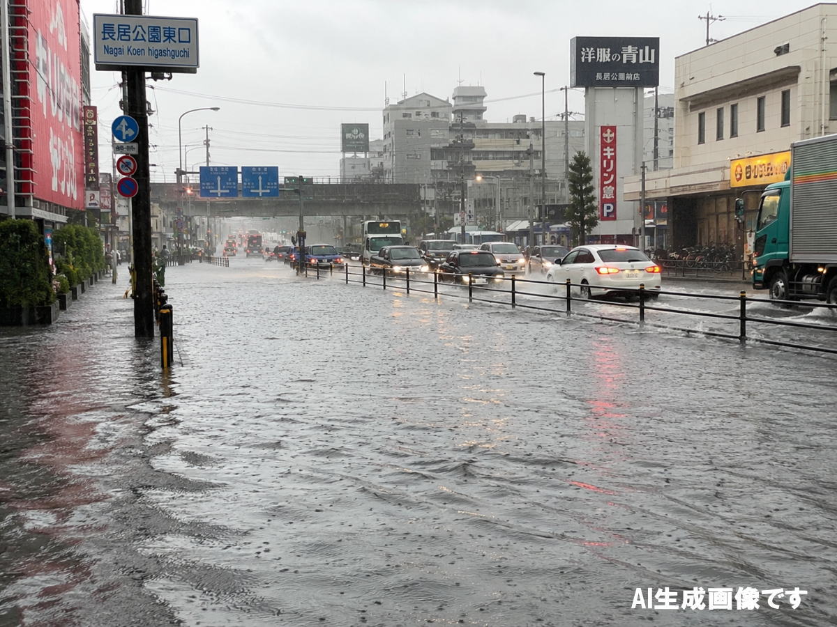 【大阪住吉区】長居公園前も冠水してたみたい。台風7号の影響で道路が川。台風はいつくる?