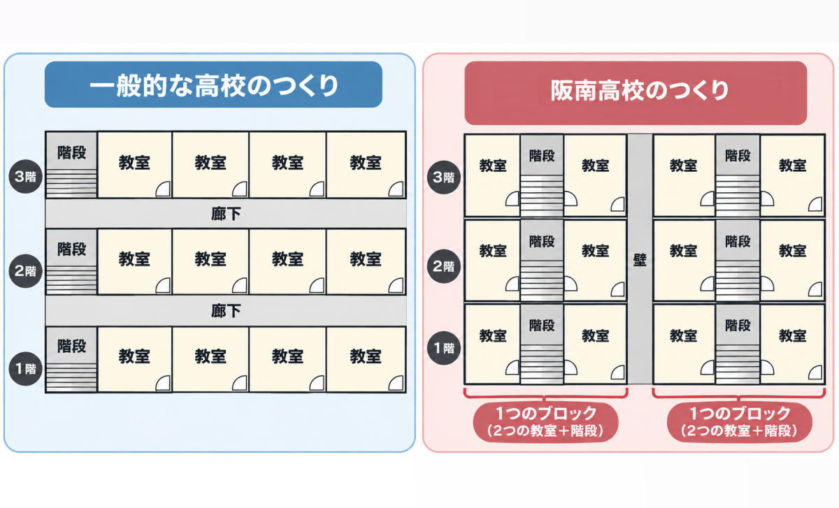 坂倉準三氏建築の阪南高校の変わった教室のつくり
